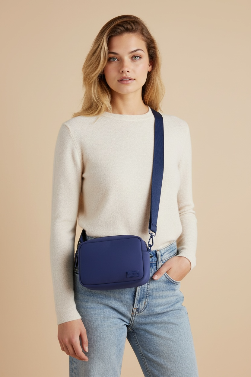 Neoprene Becky Rectangle Shoulder Bag - Navy Blue