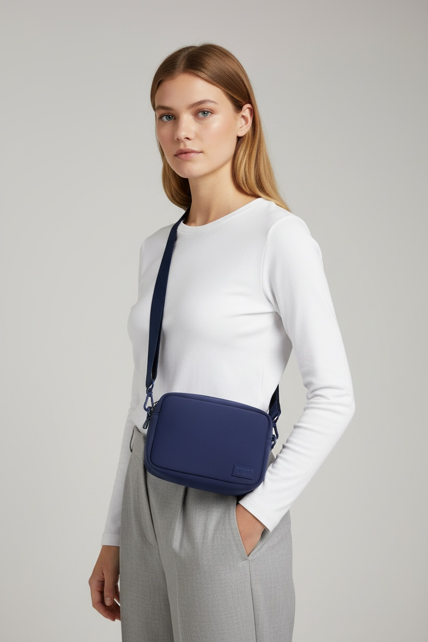 Neoprene Becky Rectangle Shoulder Bag - Navy Blue