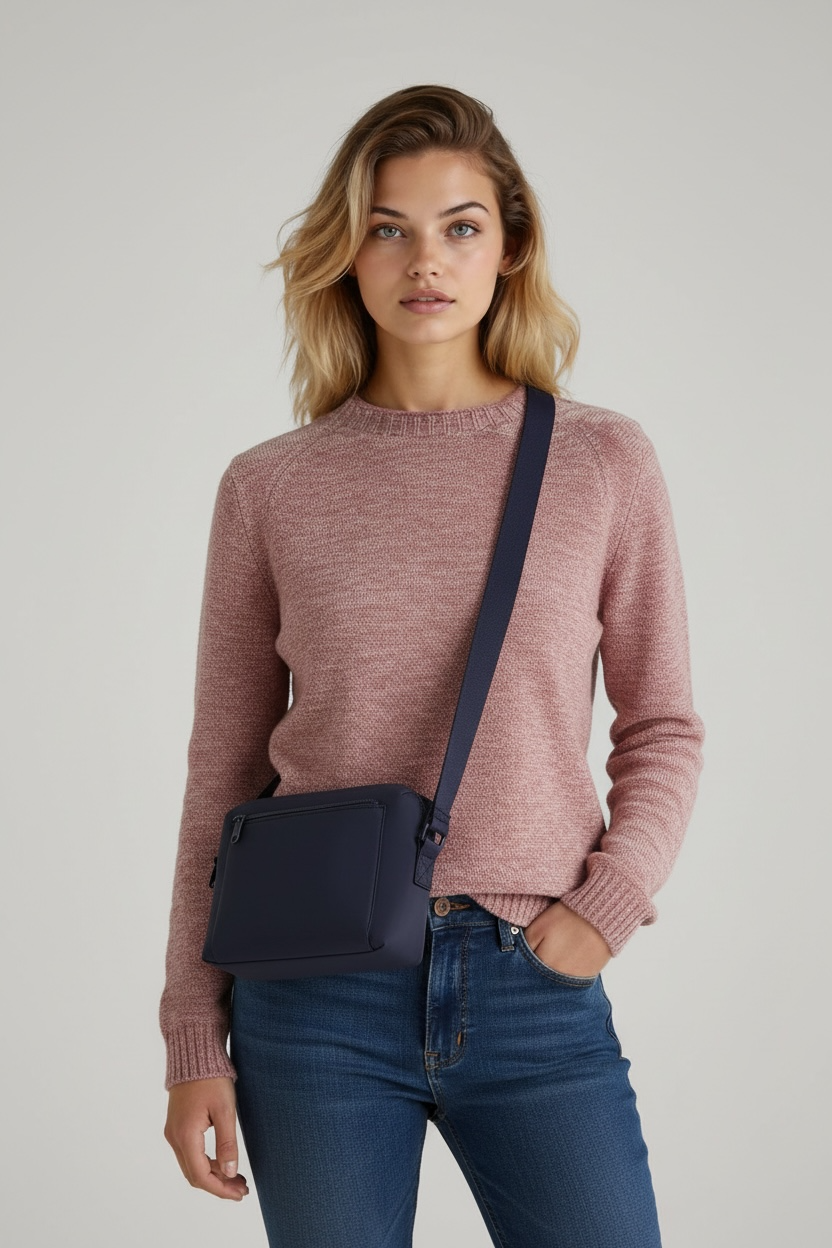 Neoprene Hazel Rectangle Shoulder Bag - Navy Blue