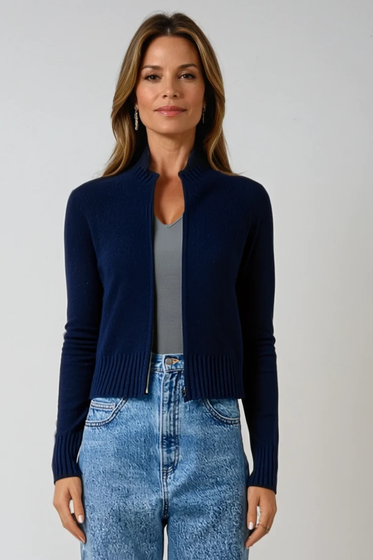 Navy McDonald Possum Merino Yoke Neck Cable Jacket