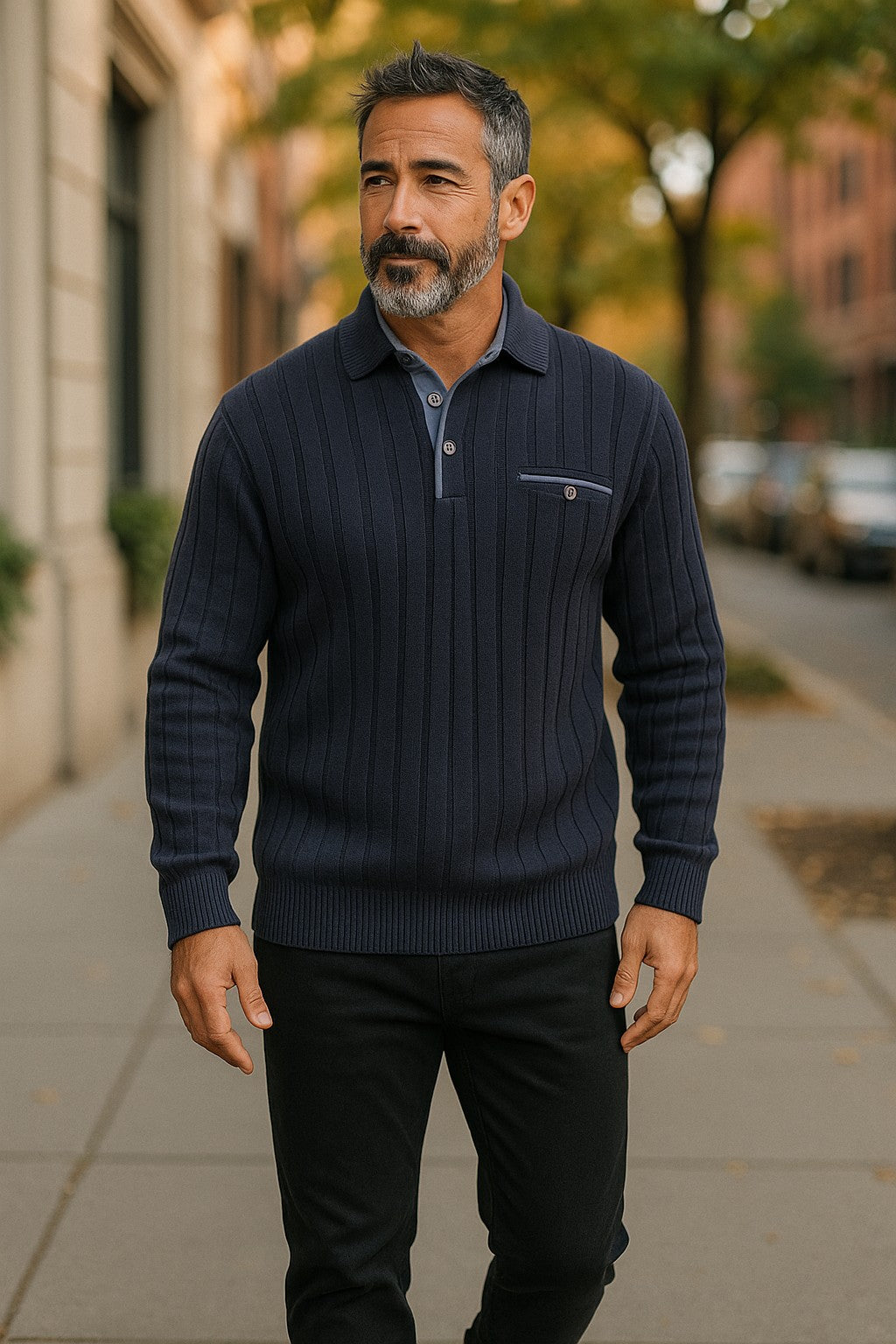 4516 Navy Collar Polo Jumper - Tradewinds By Ansett