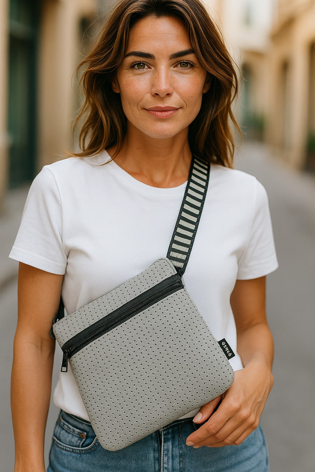Grey Neoprene Flat Walker Bag