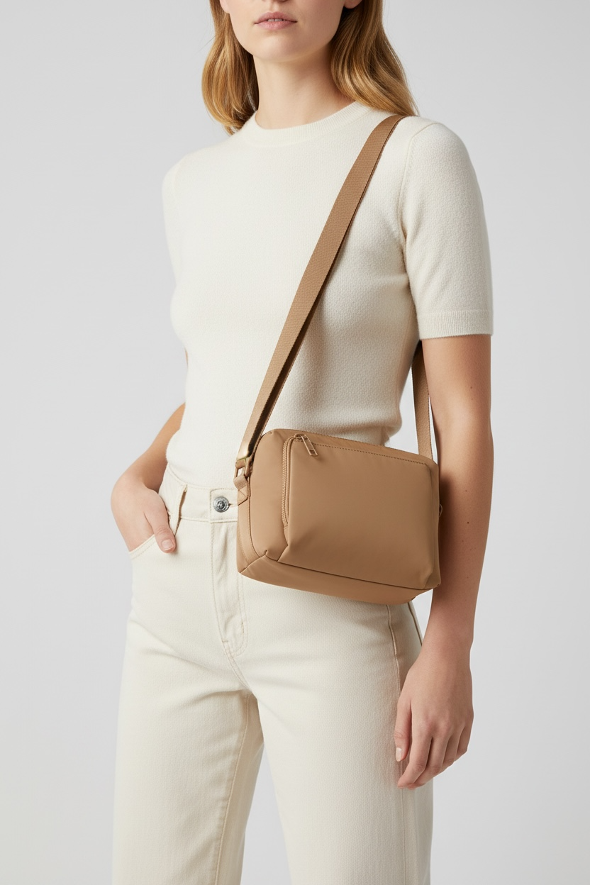 Neoprene Hazel Rectangle Shoulder Bag - Camel