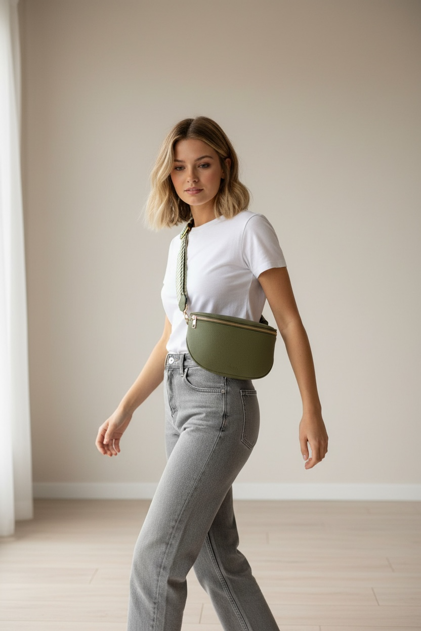 Olive Green Vegan Leather Sling Crossbody Bag