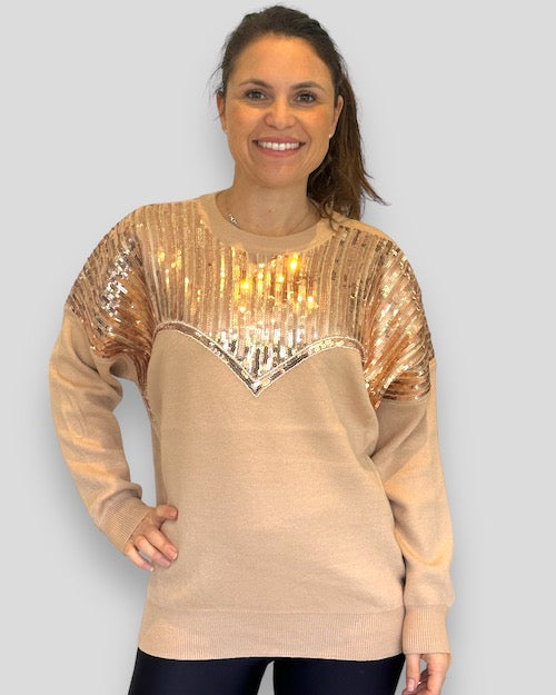 Peach Sequins Casual Sweater