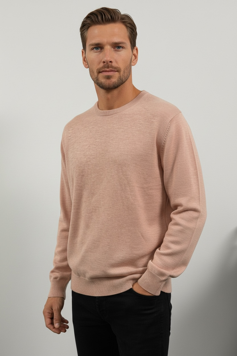 Ansett Heather Pink Cashmere Merino Wool Crew Neck Jumper
