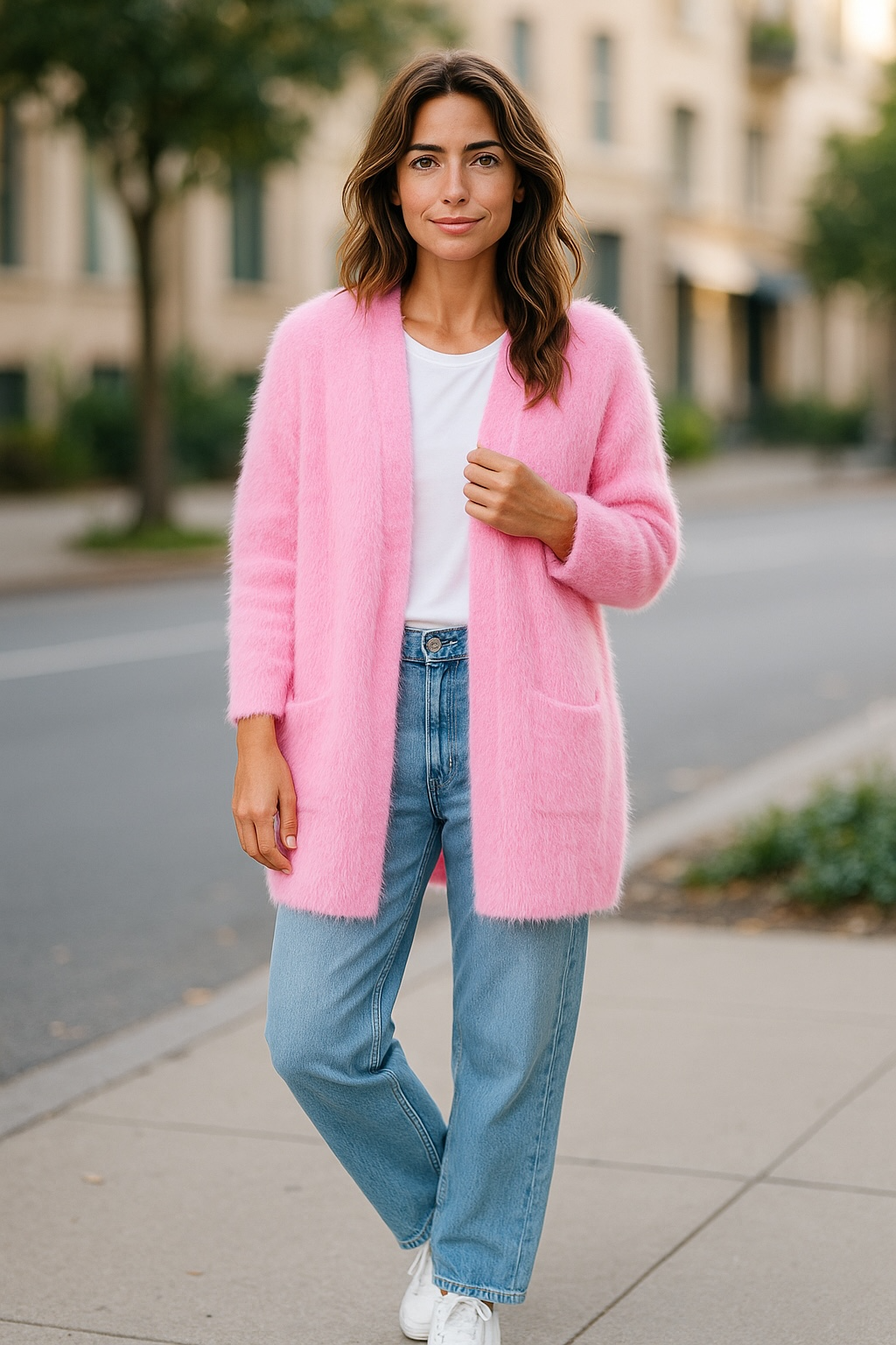 Light Pink Fluffy Oversized Cardigan