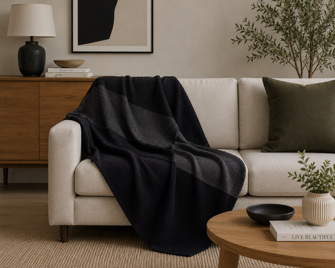 Black / Charcoal / Pewter - Possum Merino Ombre Throw