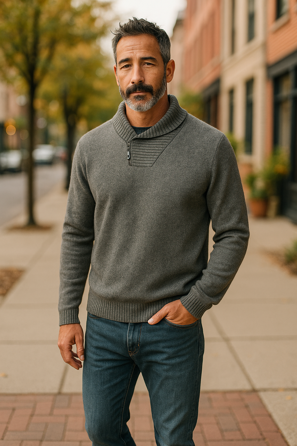 Pewter McDonald Possum Merino Shawl Neck Jumper