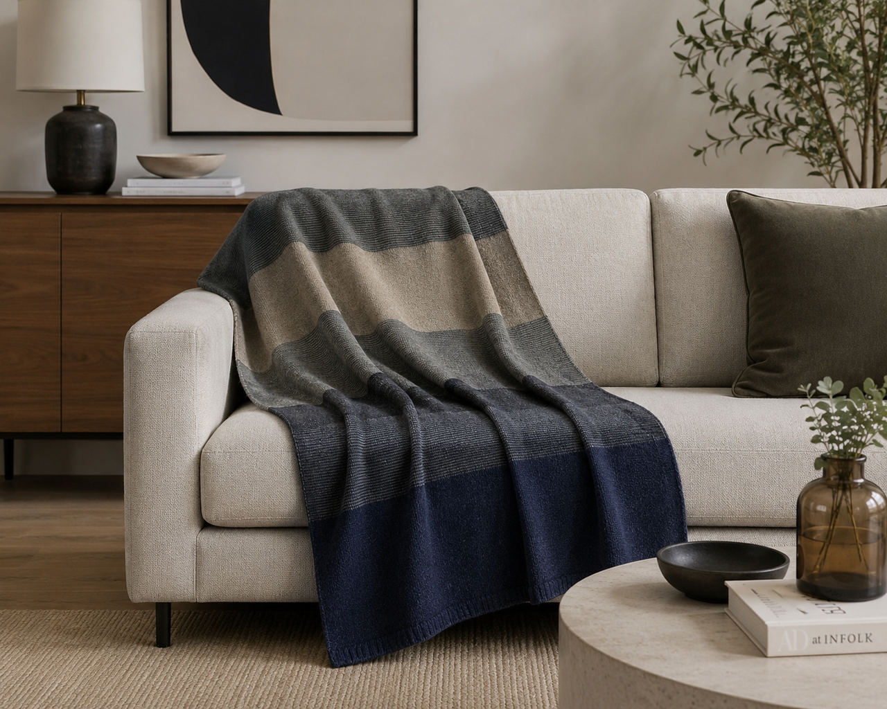 Navy / Pewter / Mocha - Possum Merino Ombre Throw
