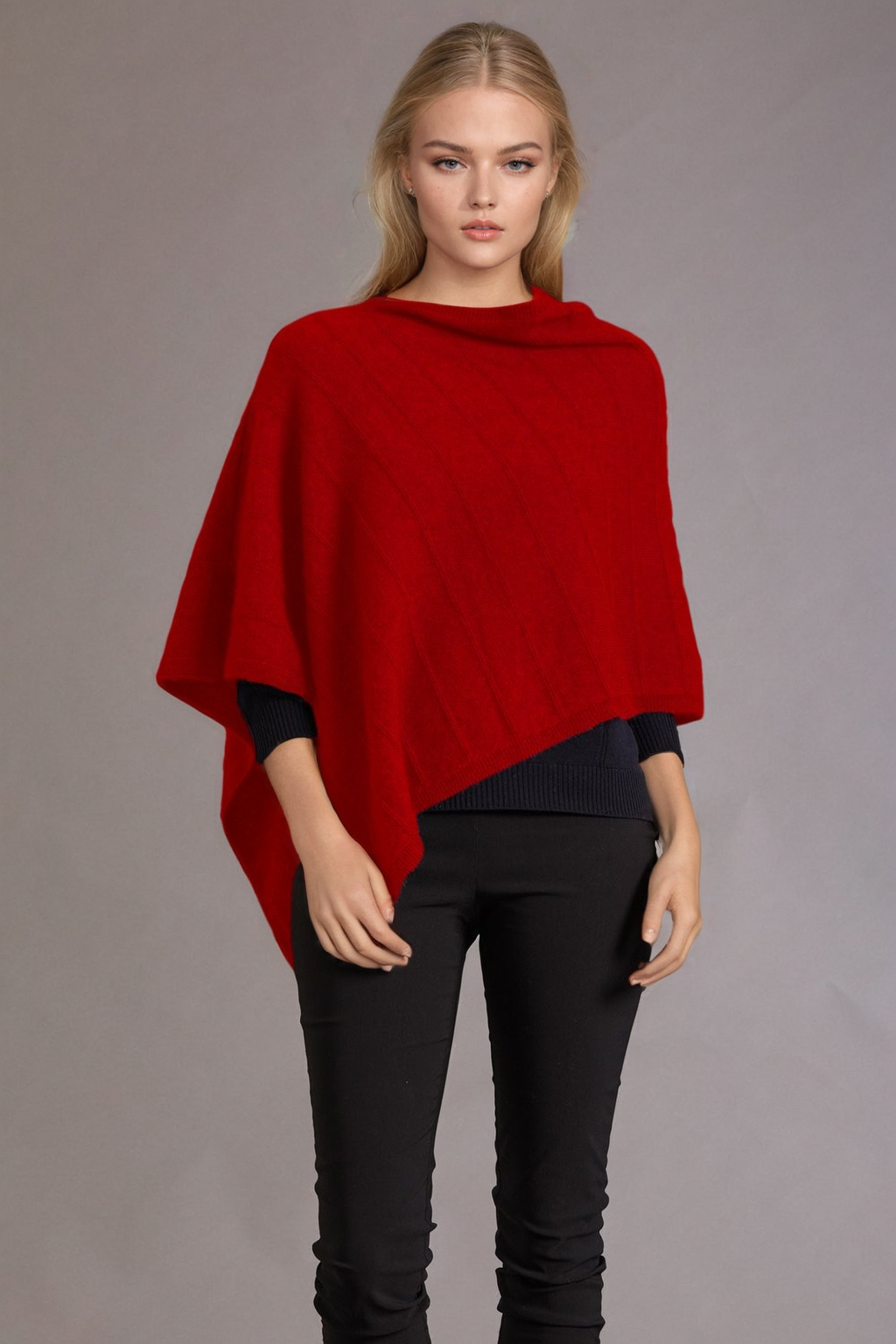 Red McDonald Possum Merino Detail Poncho