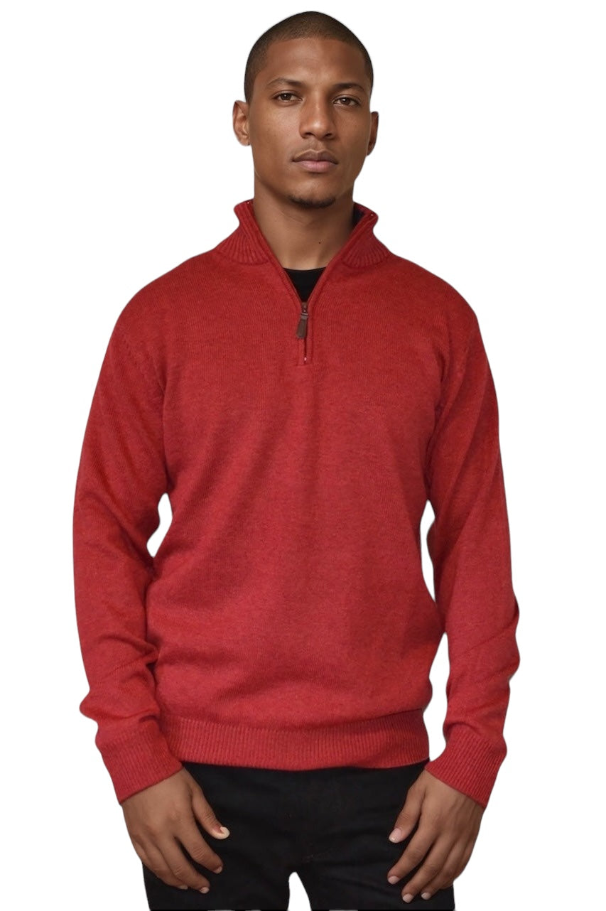 Ansett Rhubarb Red Half Zip Cashmere Merino Wool Jumper