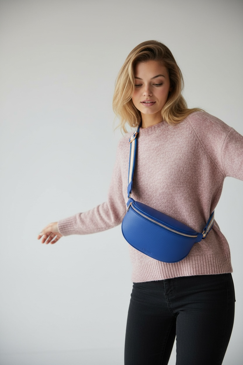 Blue Vegan Leather Sling Crossbody Bag