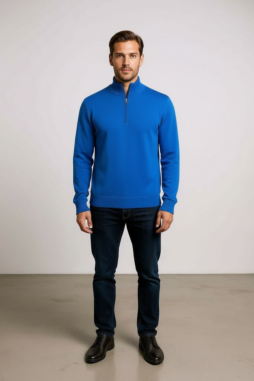 Ansett Royal Blue Half Zip Cashmere Merino Wool Jumper