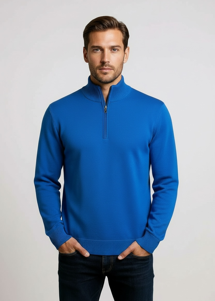 Ansett Royal Blue Half Zip Cashmere Merino Wool Jumper