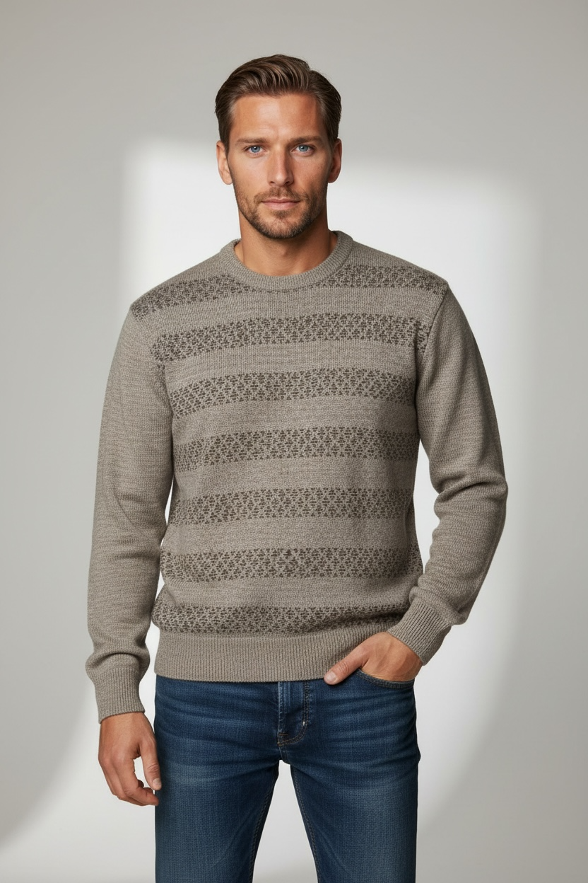 Pure Wool Ansett Patterned Crew Neck Jumper 8002 Sable