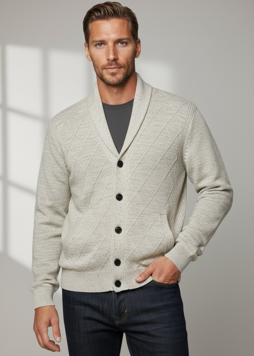 Ansett Snow White Shawl Neck 100% Wool Cardigan