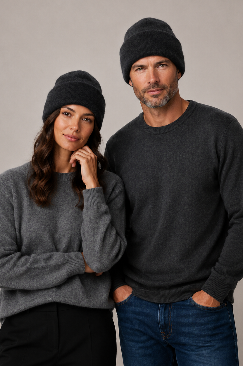 Charcoal Possum Fur Merino Tubular Beanie
