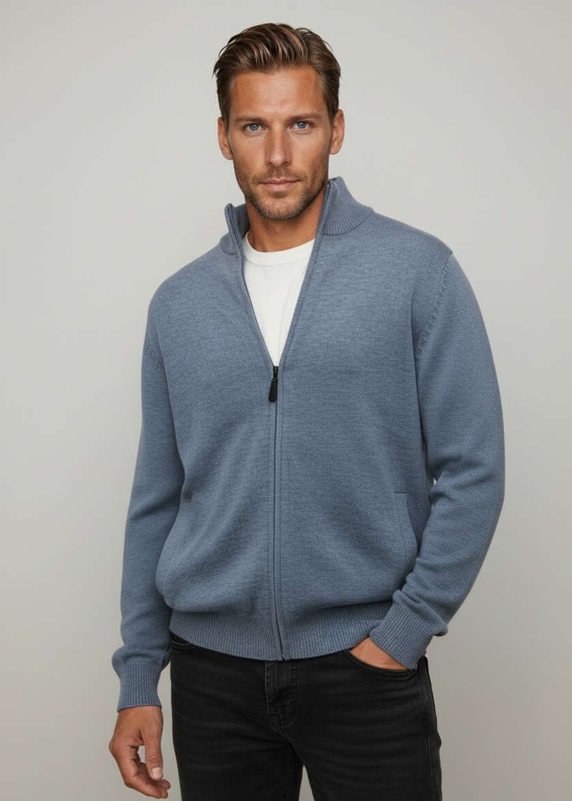 Ansett Full Zip Cashmere Merino Wool Jacket - Jersey Light Blue