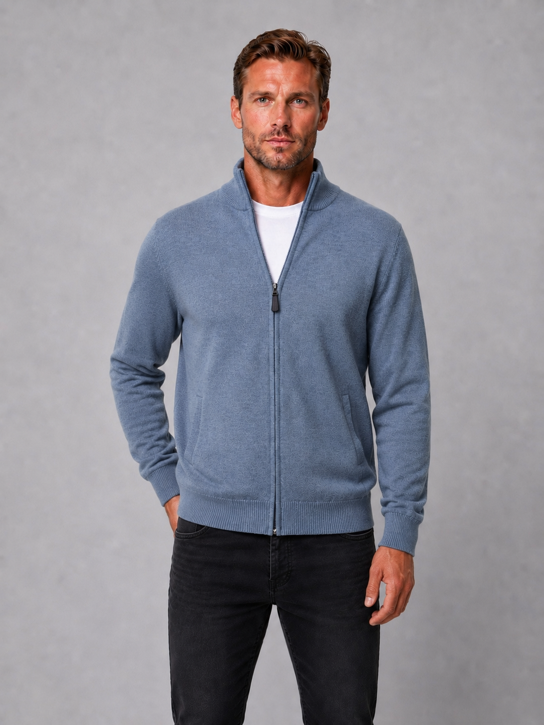 Ansett Full Zip Cashmere Merino Wool Jacket - Jersey Light Blue