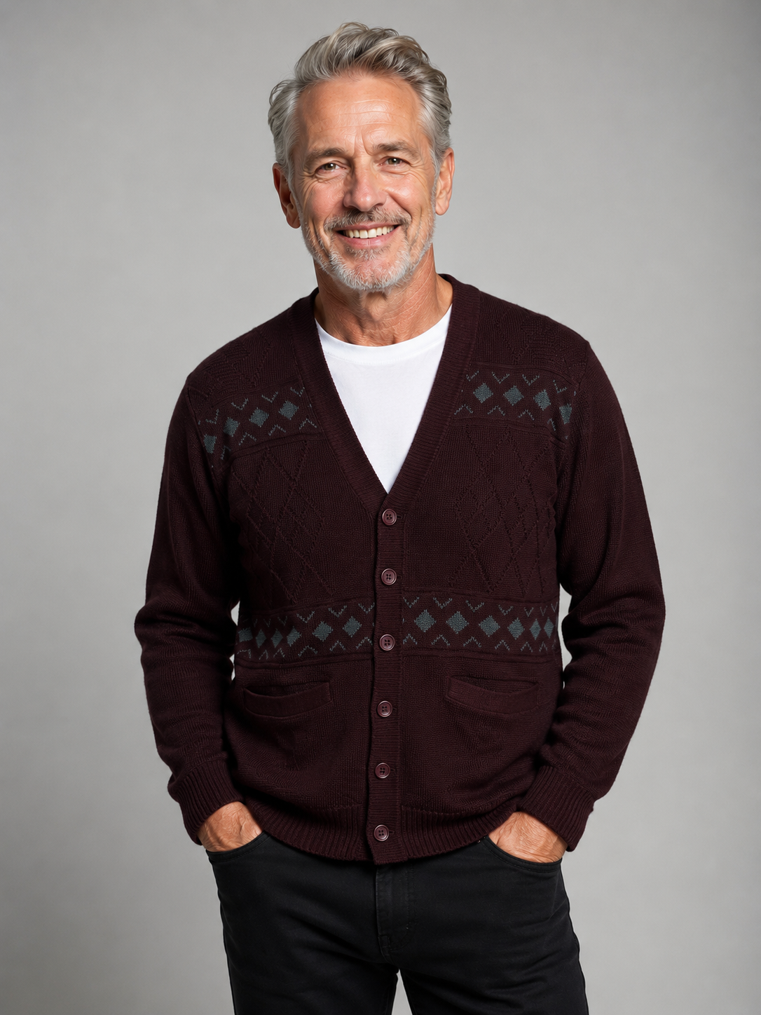 Mens V Neck Cardigan - Tradewinds By Ansett - Maroon