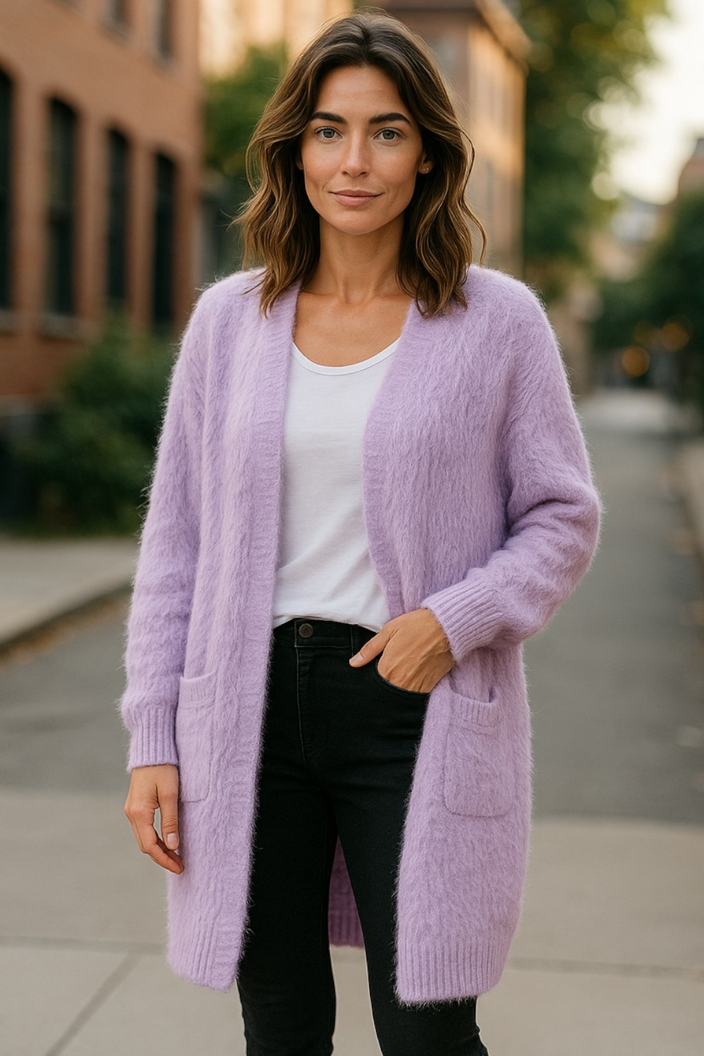 Lilac Purple Fluffy Oversized Cardigan