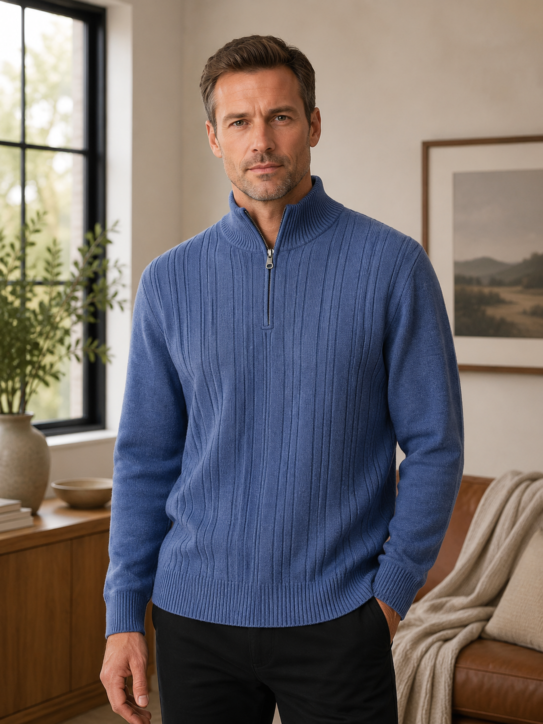 Pure Wool Half Zip Jumper 8115 Denim Blue