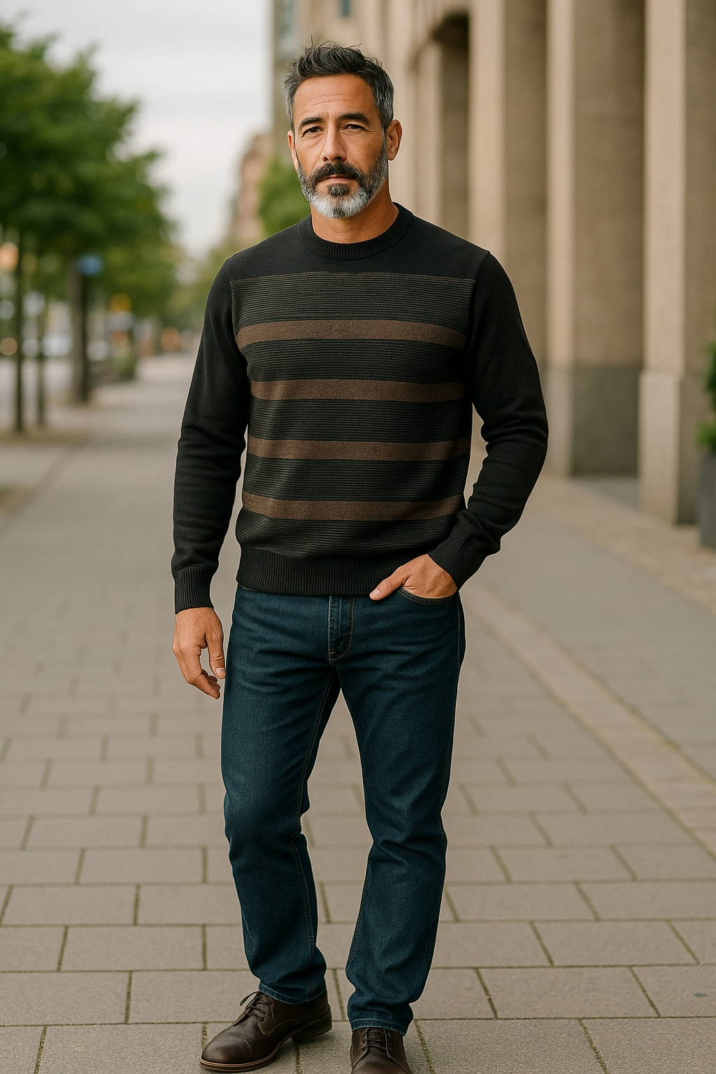 Pure Wool Ansett Patterned Crew Neck Jumper 8032 Black