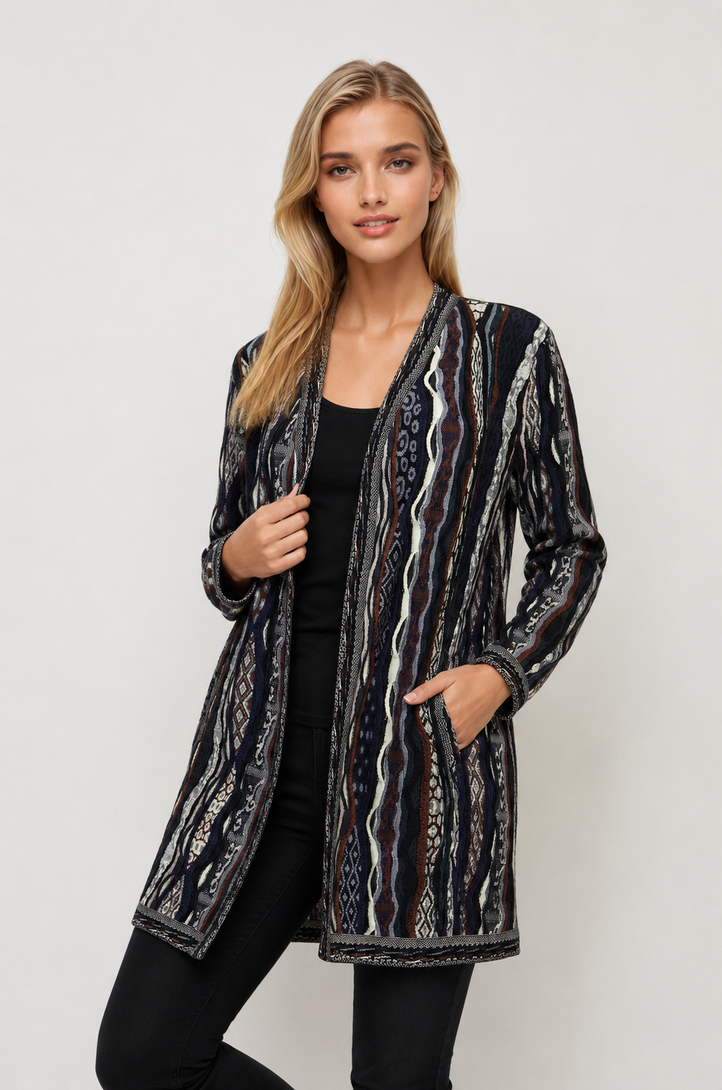 Force - Earth Ladies Swing Coat Merino Wool 3D Geccu Knitwear