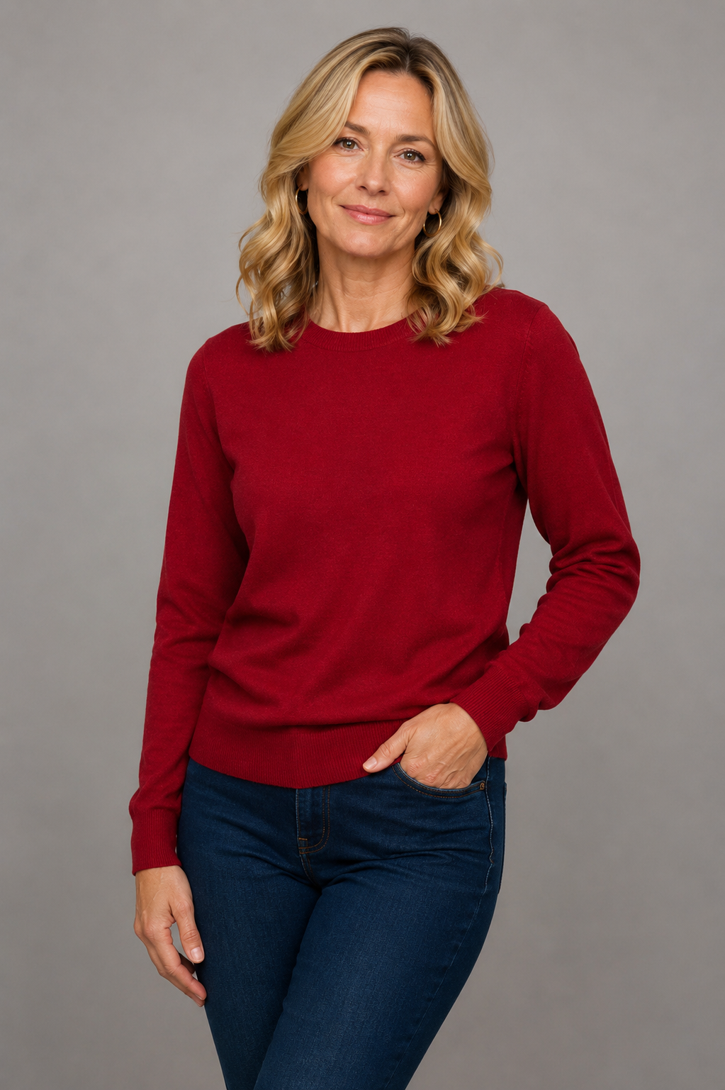Women's Fine Weight Merino Wool Crew Neck Jumper - Red