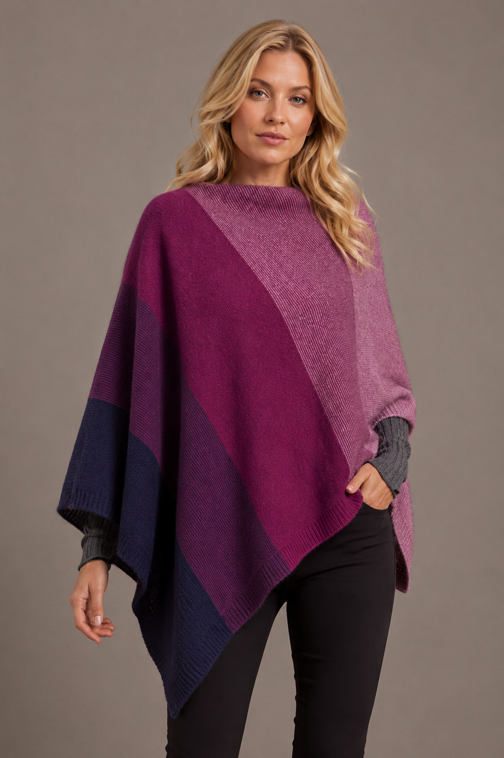 Women’s Possum Merino Wool Poncho Ombre - Berry