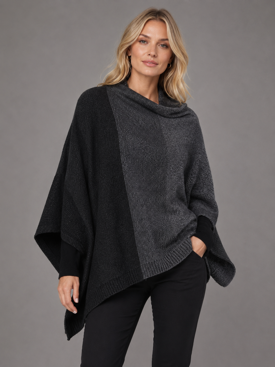 Women’s Possum Merino Wool Poncho Ombre - Charcoal