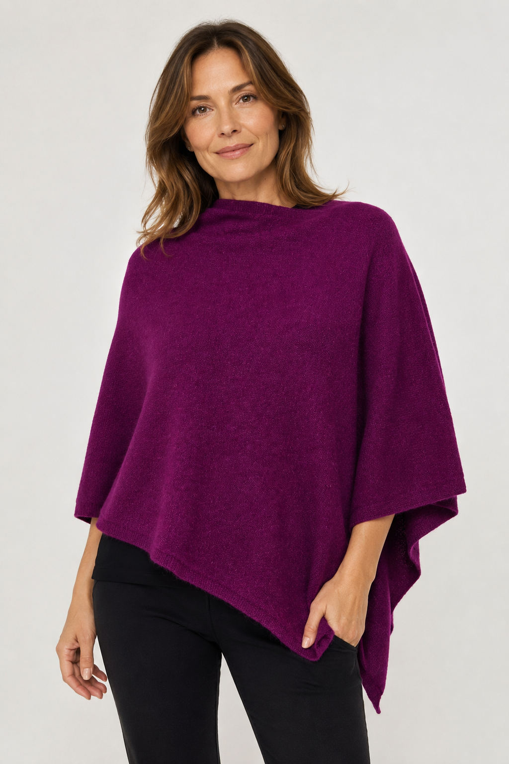 Women’s Possum Merino Wool Poncho Knitwear – Berry