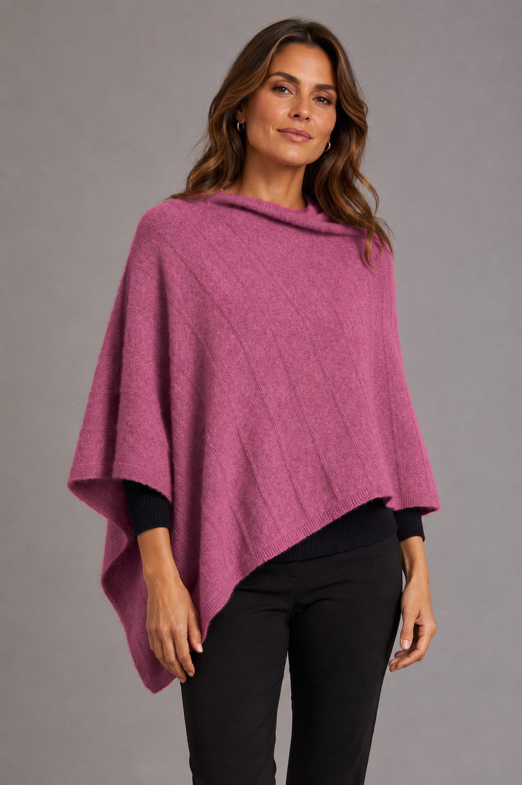 Women’s Possum Merino Wool Poncho Textured Knit – Heather
