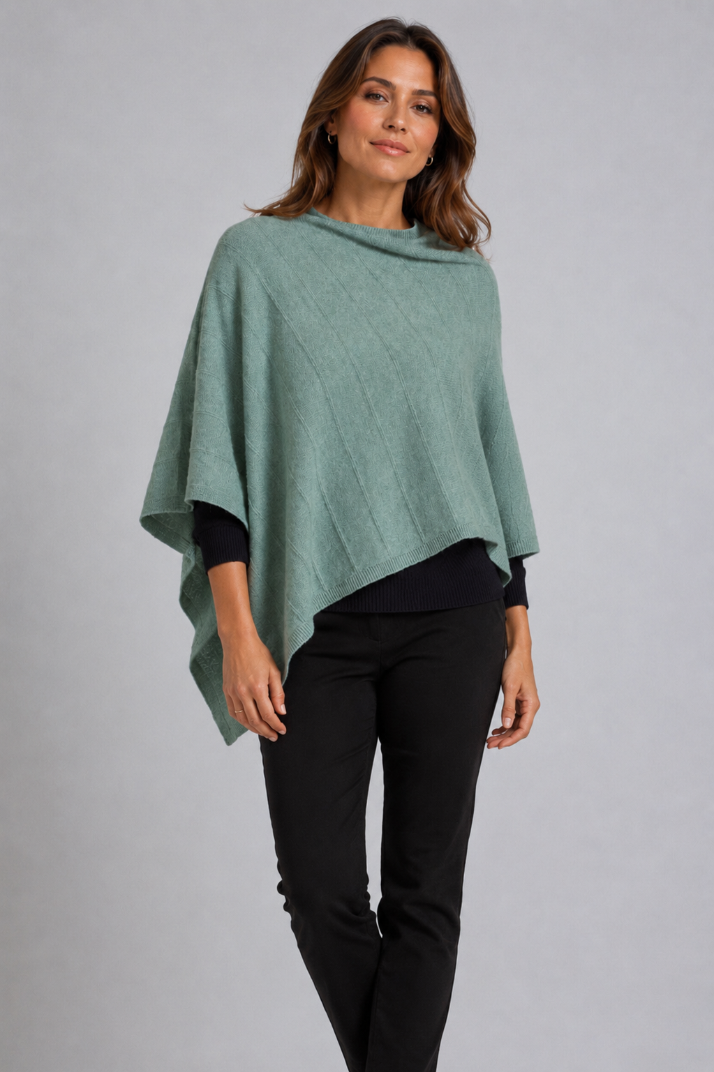 Women’s Possum Merino Wool Poncho Textured Knit – Mint