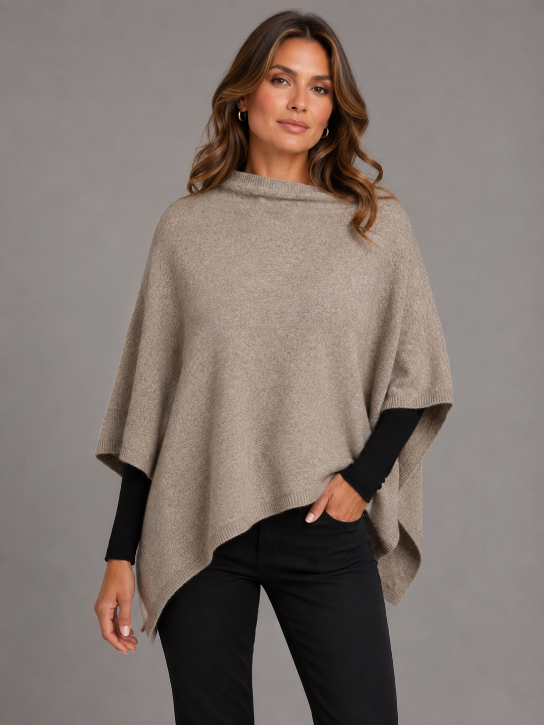 Women’s Possum Merino Wool Poncho Knitwear – Mocha