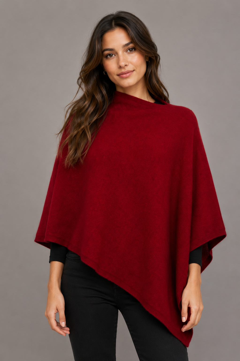 Women’s Possum Merino Wool Poncho Knitwear – Red