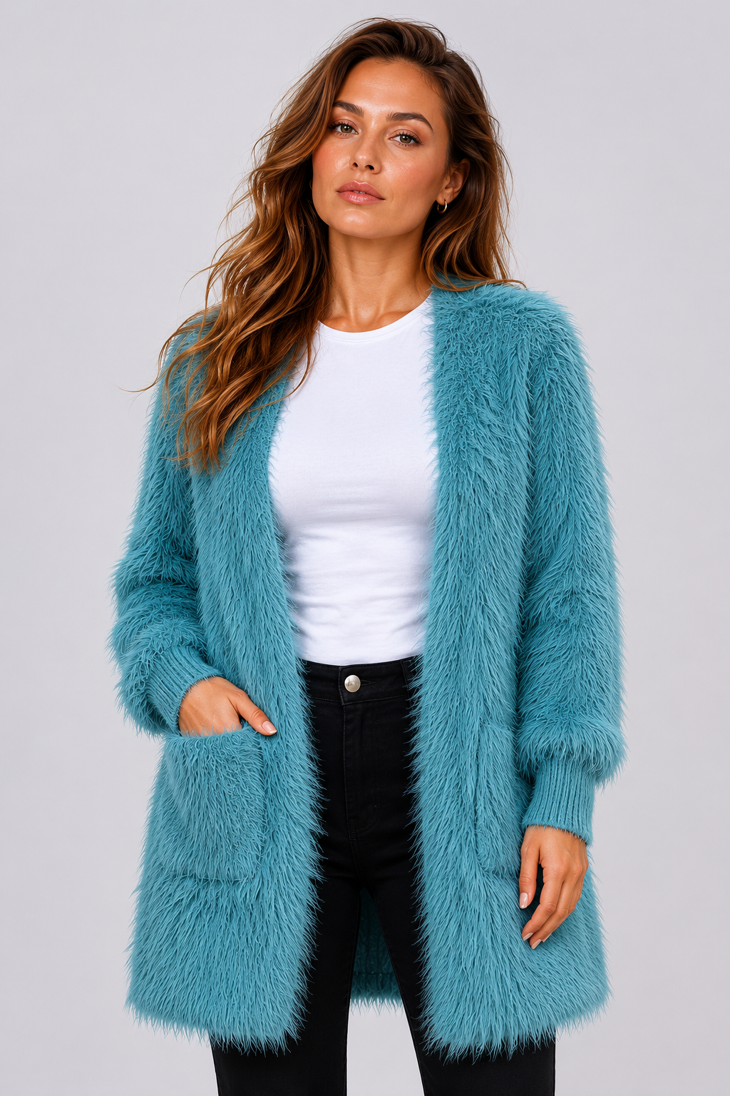 Teal Fluffy Oversized Cardigan