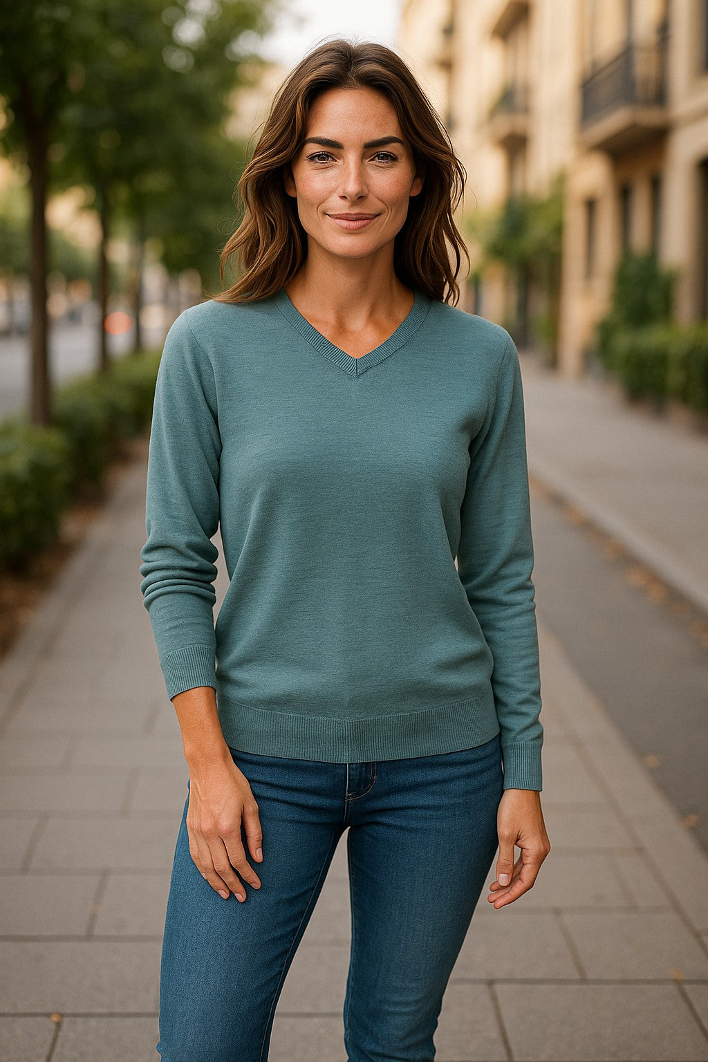 Fine Weight Merino Wool V Neck Jumper - Ice Green