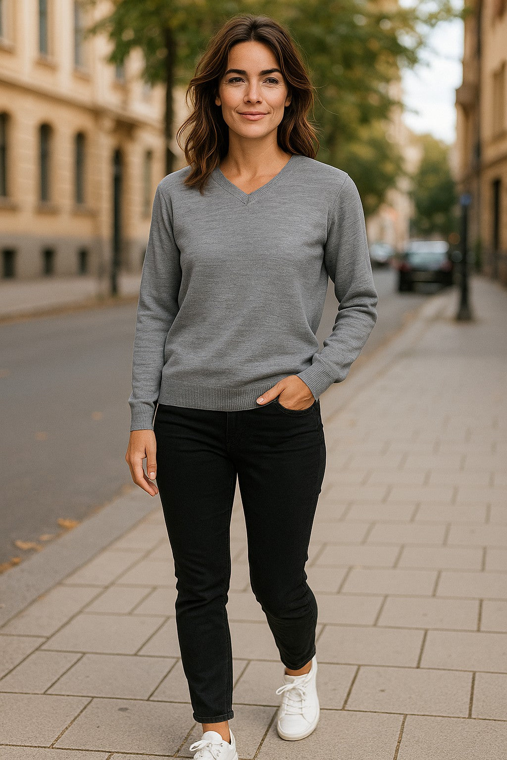Fine Weight Merino Wool V Neck Jumper - Shale Grey