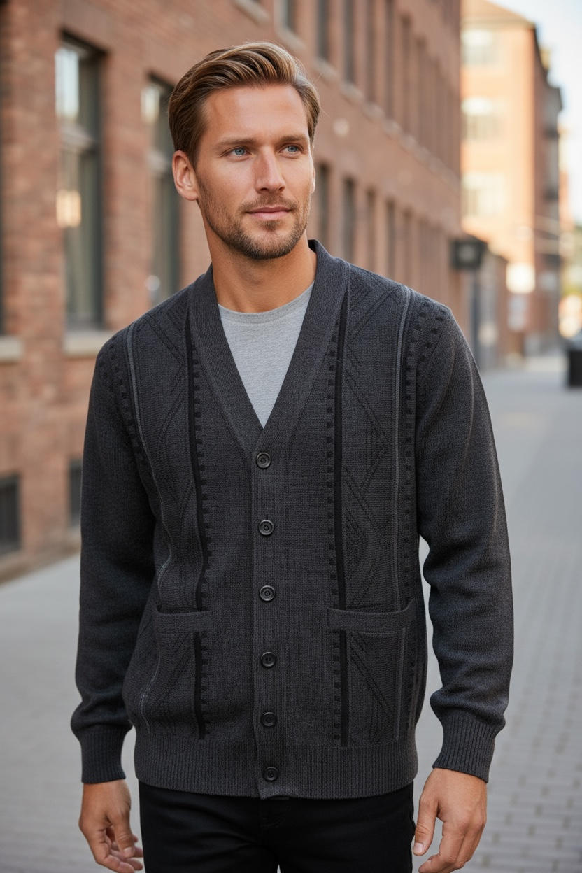 9384 Charcoal V Neck Cardigan - Tradewinds By Ansett