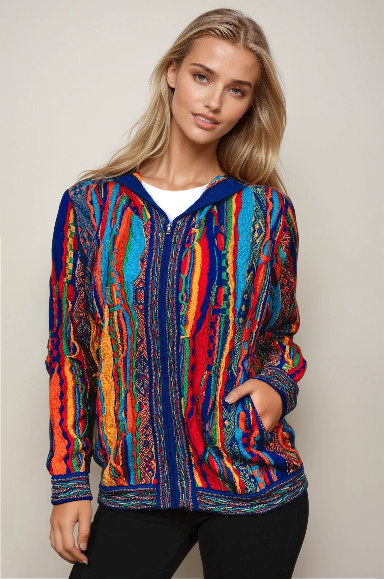 Kanga - Bright Zip Hood Sweater Jacket Merino Wool 3D Geccu Knitwear
