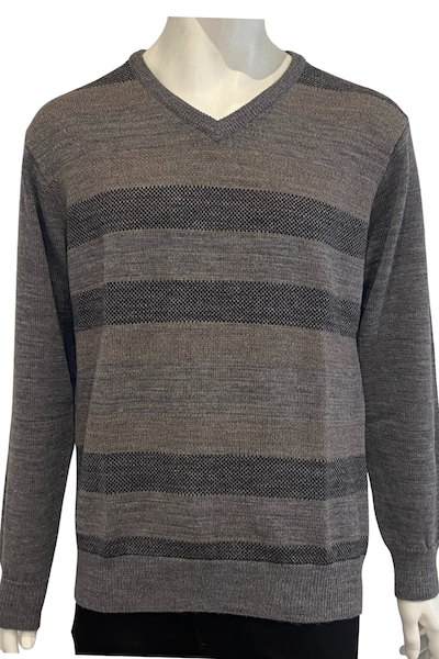 Ansett Grey Patterned Merino Wool V Neck Jumper (Size S ONLY)