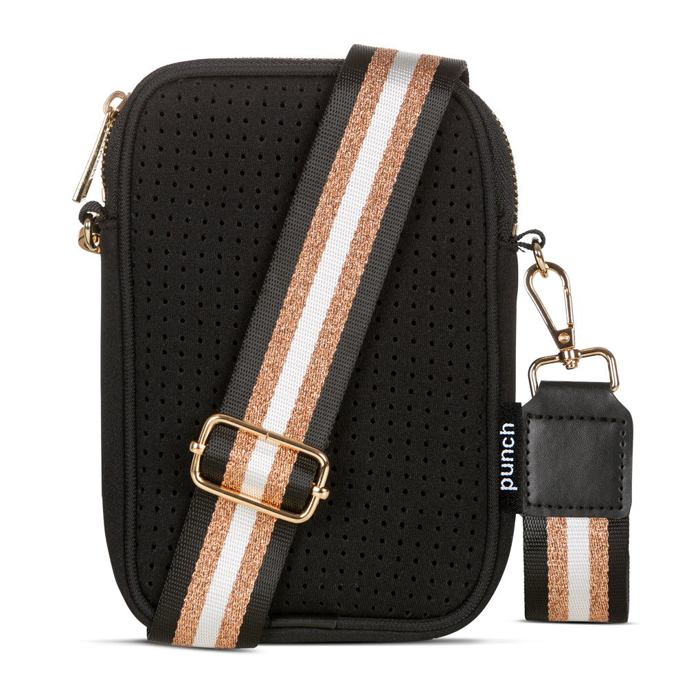 Black and Gold Punch Neoprene Mini Crossbody Bag