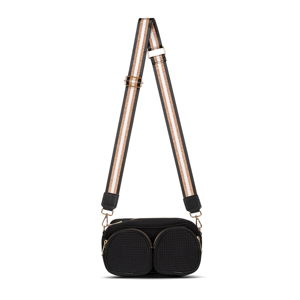 Black and Gold Neoprene Crossbody Bag - Twin Pocket