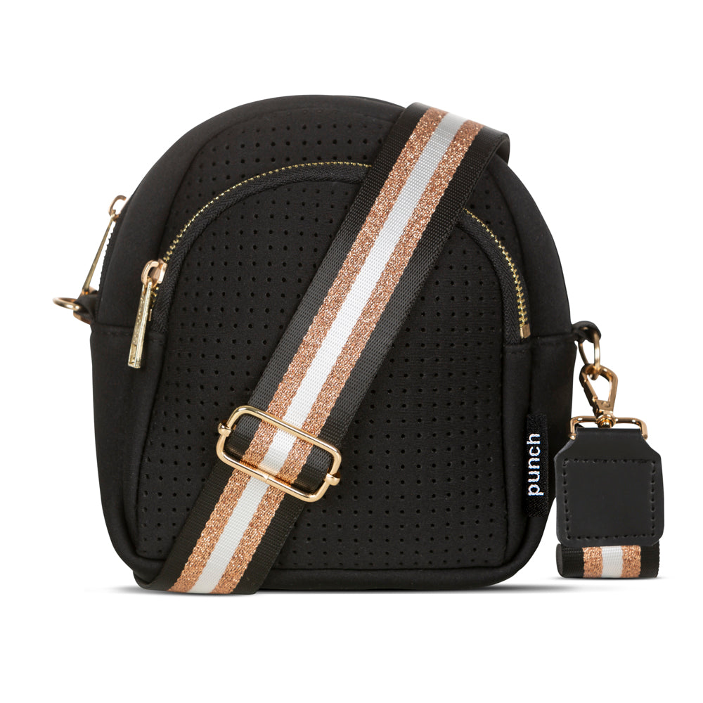 Black and Gold Punch Neoprene Moon Shoulder Bag