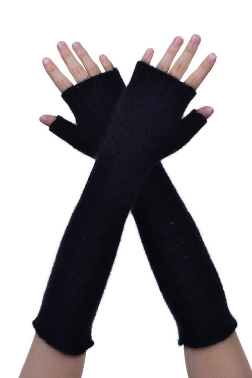 Black Possum Merino Open Finger Cable Gloves