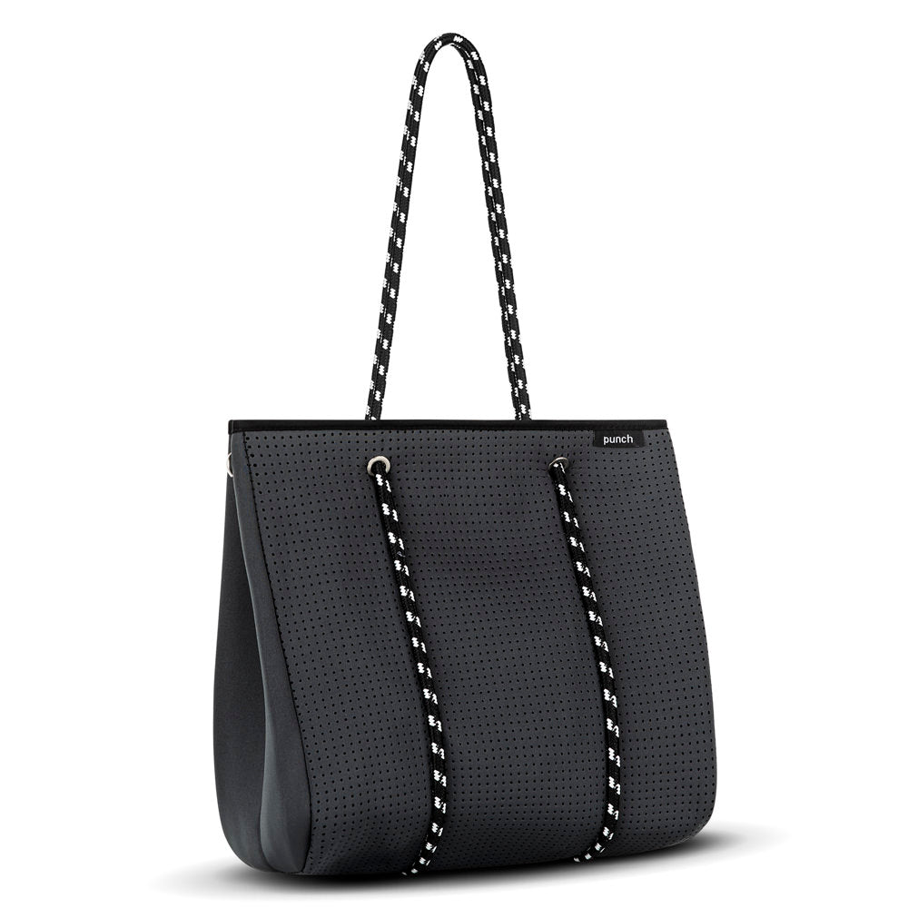 Charcoal Grey Punch Neoprene Tote Bag With Zip