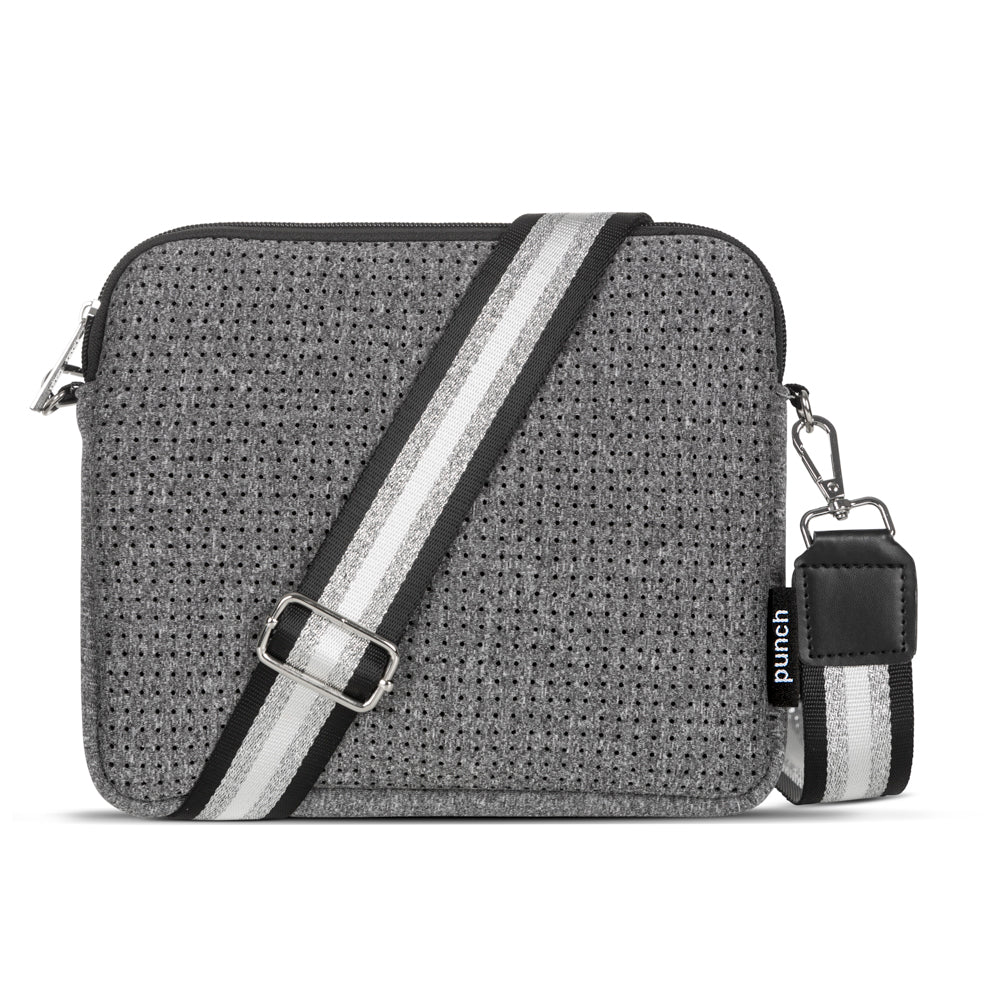Grey Flat Punch Neoprene Crossbody Bag