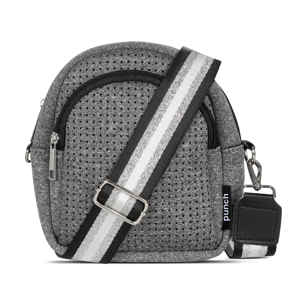 Grey and Black Punch Neoprene Moon Shoulder Bag